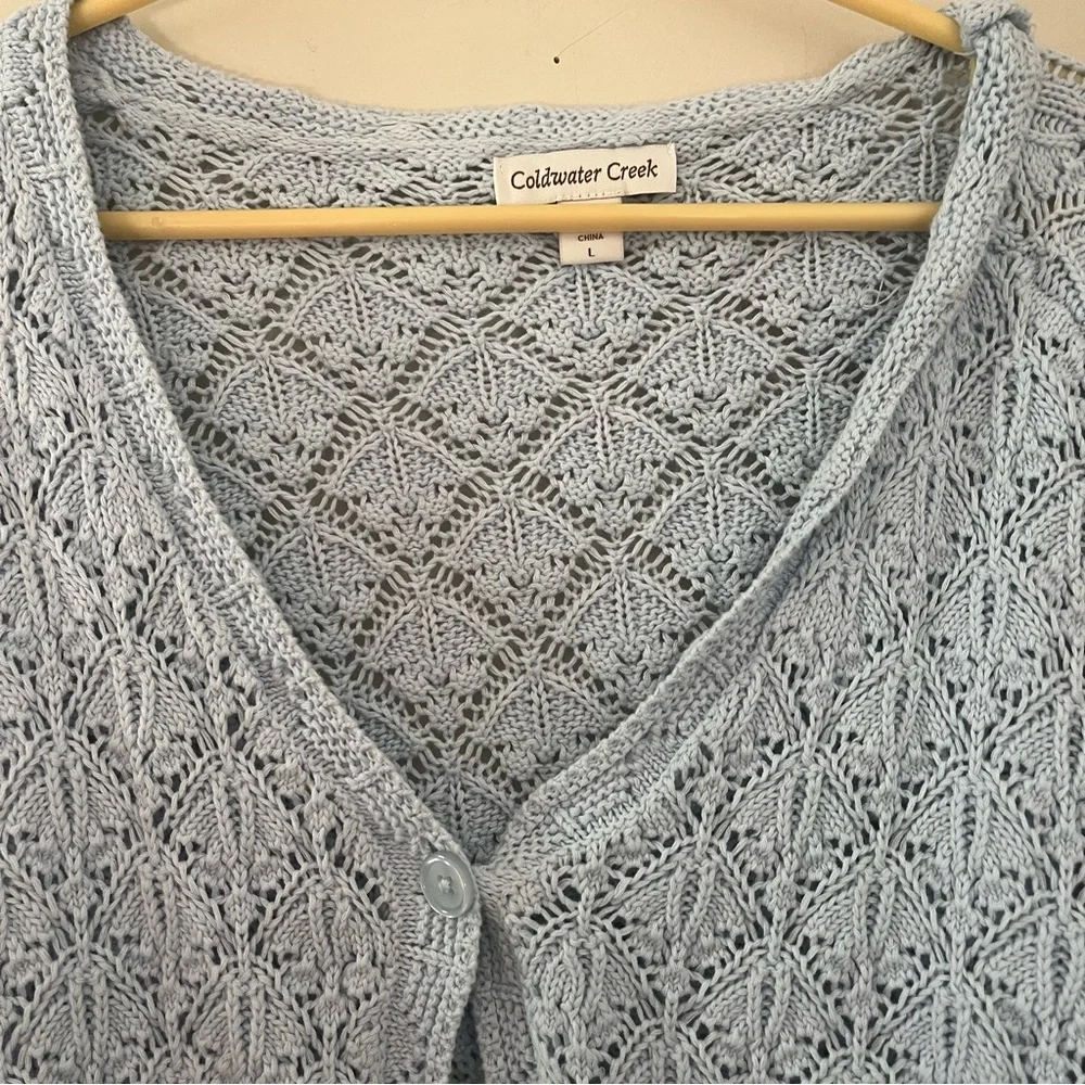Women's Light Blue Knit Sweater 100% Cotton - Picture 5 of 5